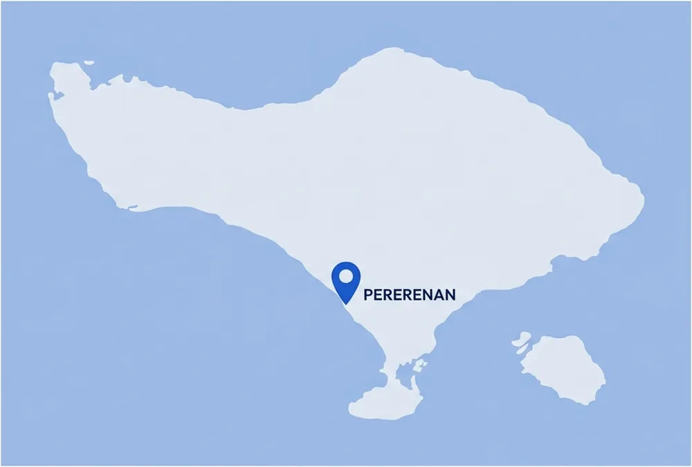 Map of Bali with Pererenan marked